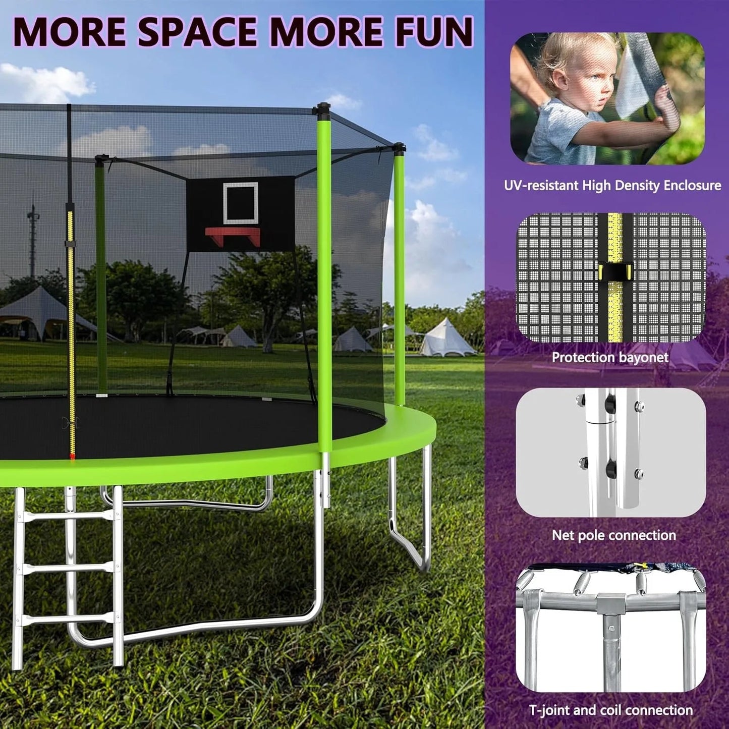 1000 LBS 14FT Outdoor Trampoline with Basketball Hoop & Safety Enclosure Net - ASTM Approved, Heavy - Duty Recreational Trampoline - Avero