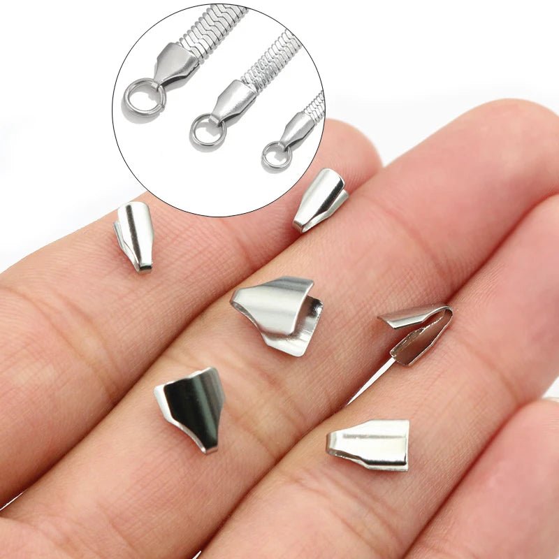 100pcs Stainless Steel 2 - 7mm Flat Cords Crimp End Beads Caps Clip Tip Fold for DIY Snake Chain Necklace Jewelry Making Findings - Avero