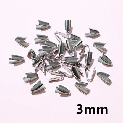 100pcs Stainless Steel 2 - 7mm Flat Cords Crimp End Beads Caps Clip Tip Fold for DIY Snake Chain Necklace Jewelry Making Findings - Avero