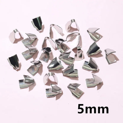 100pcs Stainless Steel 2 - 7mm Flat Cords Crimp End Beads Caps Clip Tip Fold for DIY Snake Chain Necklace Jewelry Making Findings - Avero