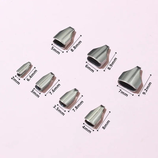 100pcs Stainless Steel 2 - 7mm Flat Cords Crimp End Beads Caps Clip Tip Fold for DIY Snake Chain Necklace Jewelry Making Findings - Avero