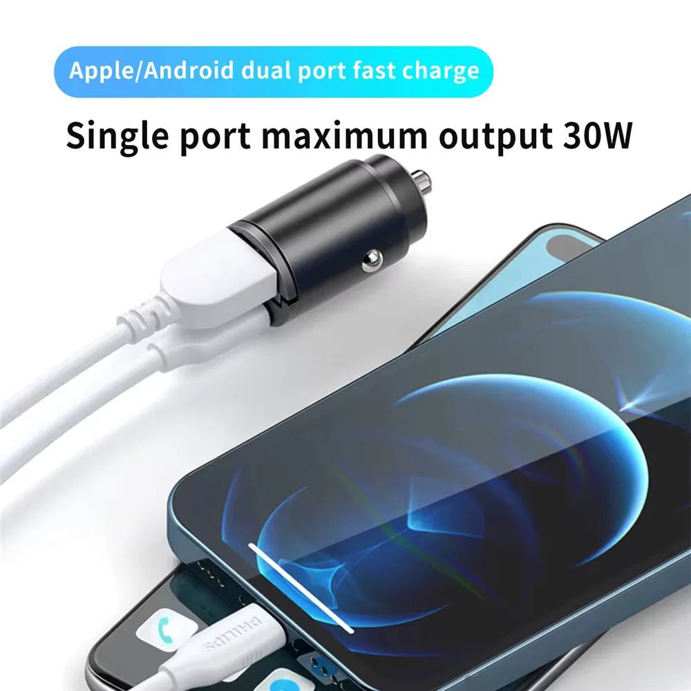 100W/200W QC3.0 PD Mini Car Charger 12 - 24V Lighter Fast Charging Car USB Type C Charger for Xiaomi Samsung Huawei iPhone Power - Avero