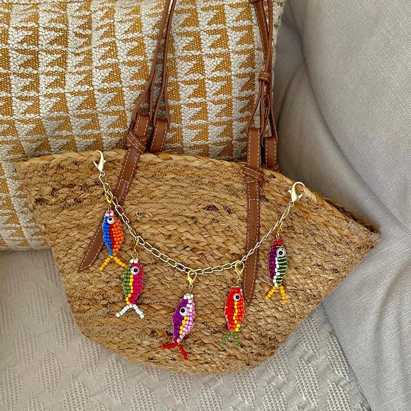 10pcs Colorful Bead Small Fish Pendant Keychain Phone Case Bag Charms Backpack - Avero