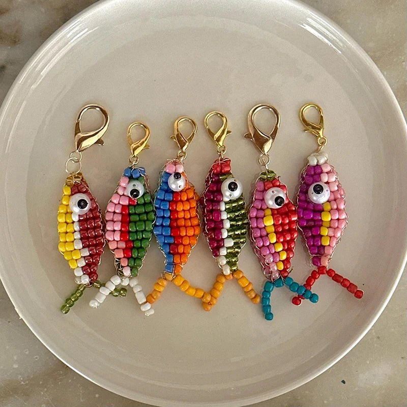 10pcs Colorful Bead Small Fish Pendant Keychain Phone Case Bag Charms Backpack - Avero