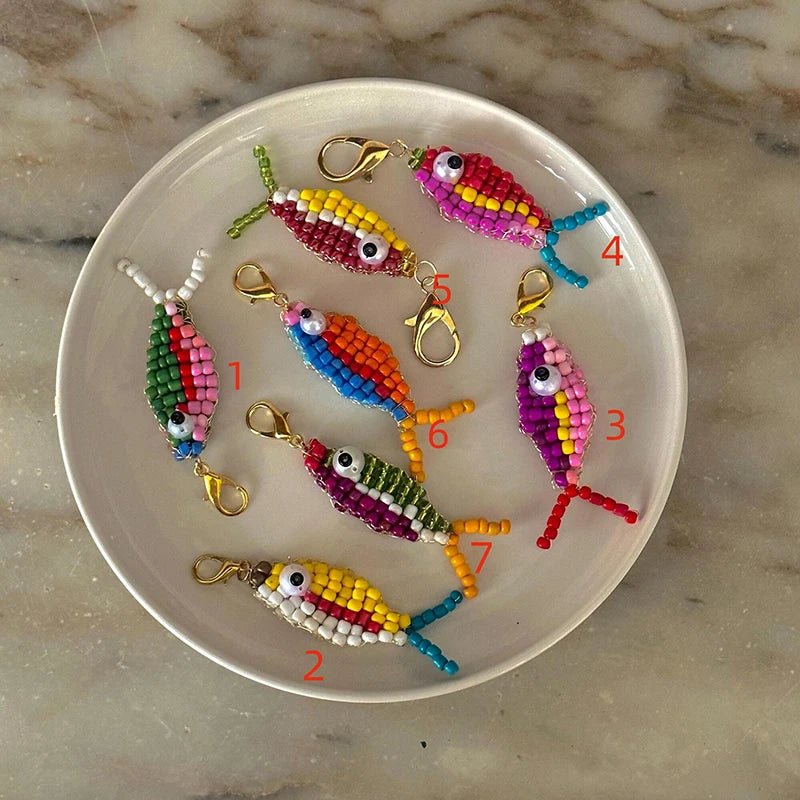 10pcs Colorful Bead Small Fish Pendant Keychain Phone Case Bag Charms Backpack - Avero