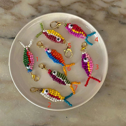 10pcs Colorful Bead Small Fish Pendant Keychain Phone Case Bag Charms Backpack - Avero