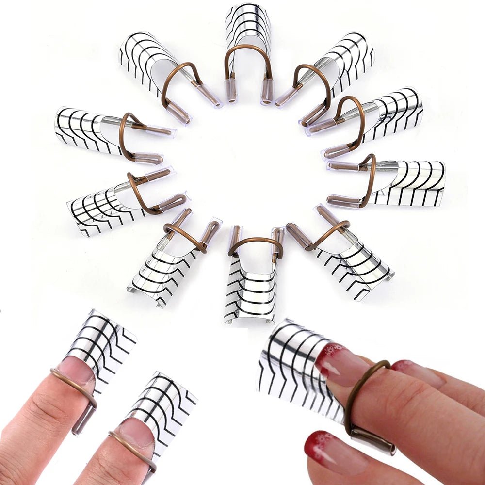 10Pcs Reusable Aluminum Nail Extension Pallets Tips Forms Nail Art Extension Sticker Builder Form Guide Stencil Manicure Tools - Avero