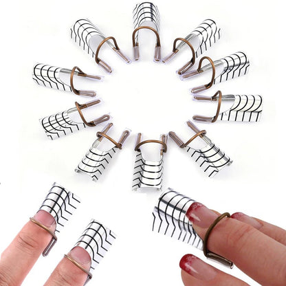 10Pcs Reusable Aluminum Nail Extension Pallets Tips Forms Nail Art Extension Sticker Builder Form Guide Stencil Manicure Tools - Avero