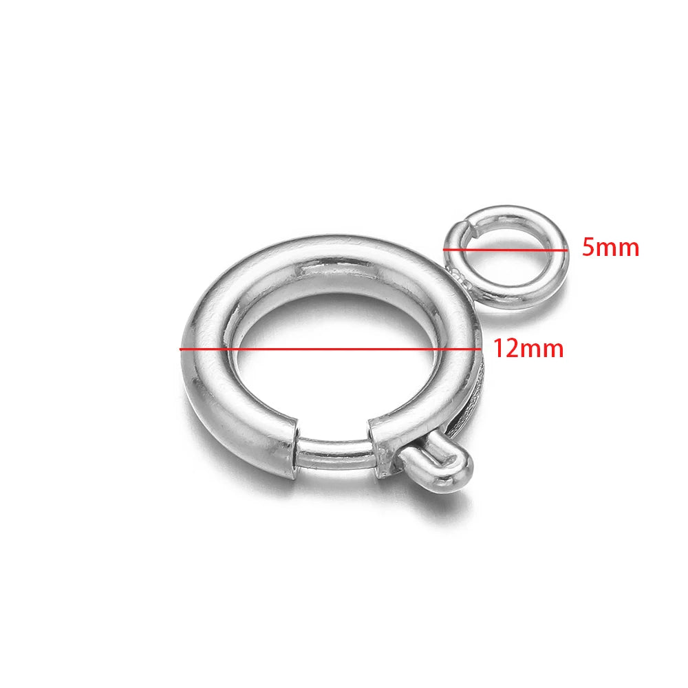 10pcs Stainless Steel Round Spring Ring Clasps Necklace Connectors for DIY Jewelry Bracelet Making Earrings Accessories 5 - 12mm - Avero