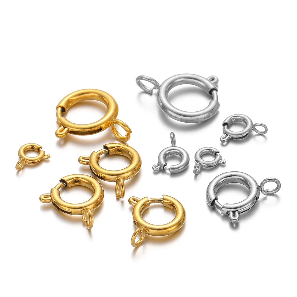 10pcs Stainless Steel Round Spring Ring Clasps Necklace Connectors for DIY Jewelry Bracelet Making Earrings Accessories 5 - 12mm - Avero