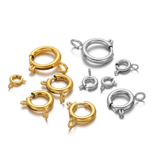 10pcs Stainless Steel Round Spring Ring Clasps Necklace Connectors for DIY Jewelry Bracelet Making Earrings Accessories 5 - 12mm - Avero