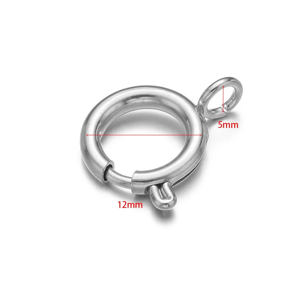 10pcs Stainless Steel Round Spring Ring Clasps Necklace Connectors for DIY Jewelry Bracelet Making Earrings Accessories 5 - 12mm - Avero