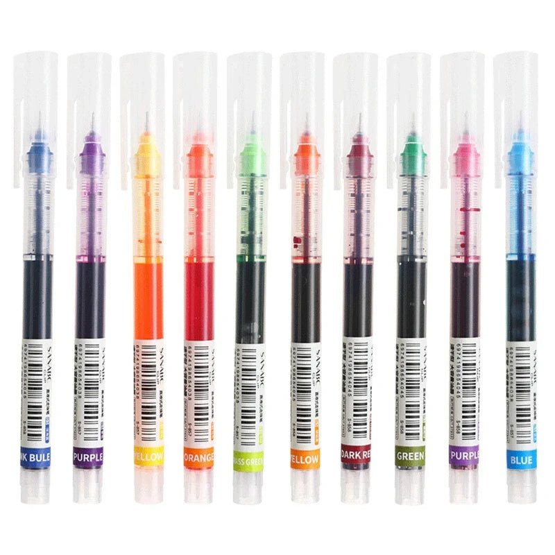 10Pcs/set High Quality Needle Type Gel Pens Straight Liquid Ballpoint Pen Kawaii Stationery School Office Supplies Writing - Avero