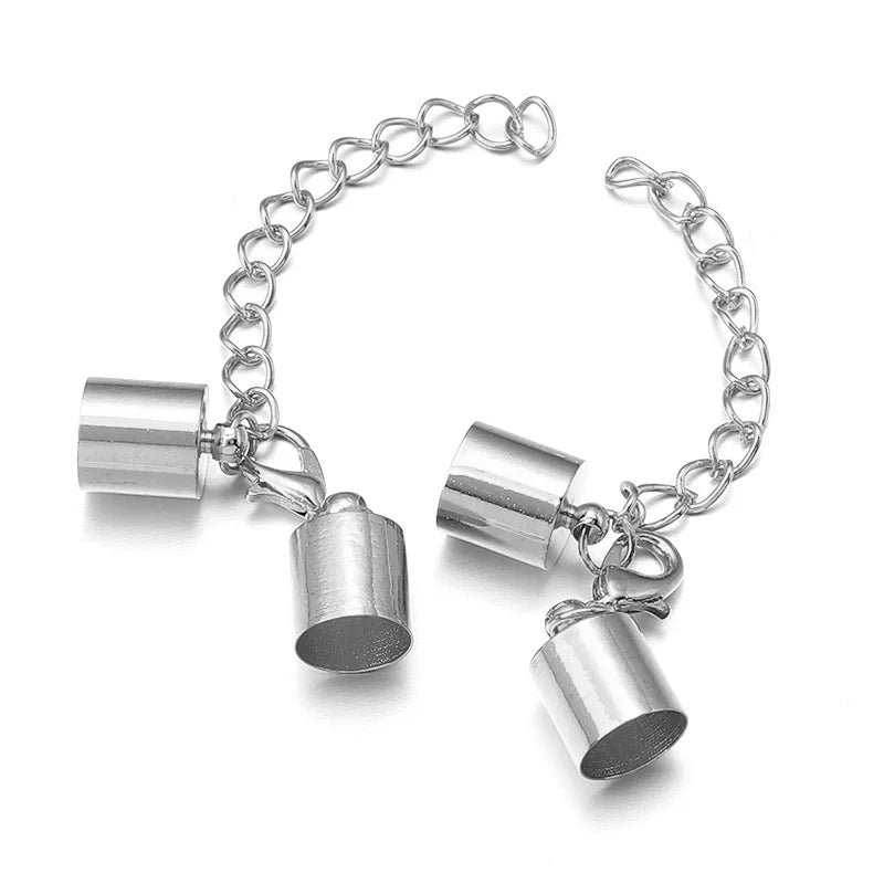 10Sets Leather Cord End Caps With Lobster Clasp Extending Chain For Jewelry Making DIY Bracelet Necklace Connectors Accessories - Avero