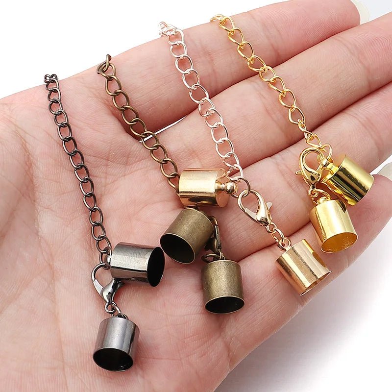 10Sets Leather Cord End Caps With Lobster Clasp Extending Chain For Jewelry Making DIY Bracelet Necklace Connectors Accessories - Avero