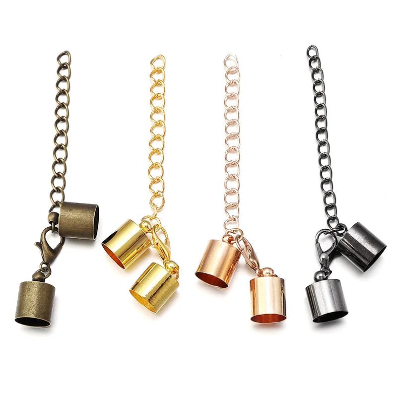 10Sets Leather Cord End Caps With Lobster Clasp Extending Chain For Jewelry Making DIY Bracelet Necklace Connectors Accessories - Avero
