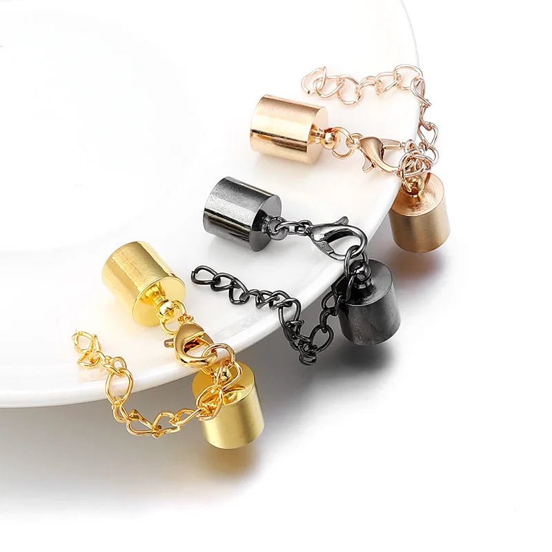 10Sets Leather Cord End Caps With Lobster Clasp Extending Chain For Jewelry Making DIY Bracelet Necklace Connectors Accessories - Avero