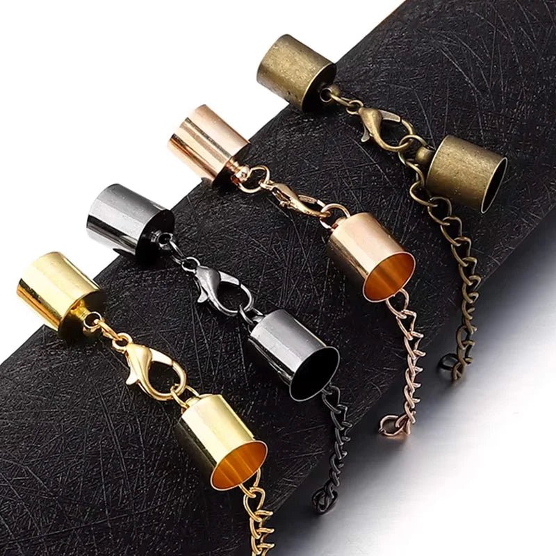 10Sets Leather Cord End Caps With Lobster Clasp Extending Chain For Jewelry Making DIY Bracelet Necklace Connectors Accessories - Avero