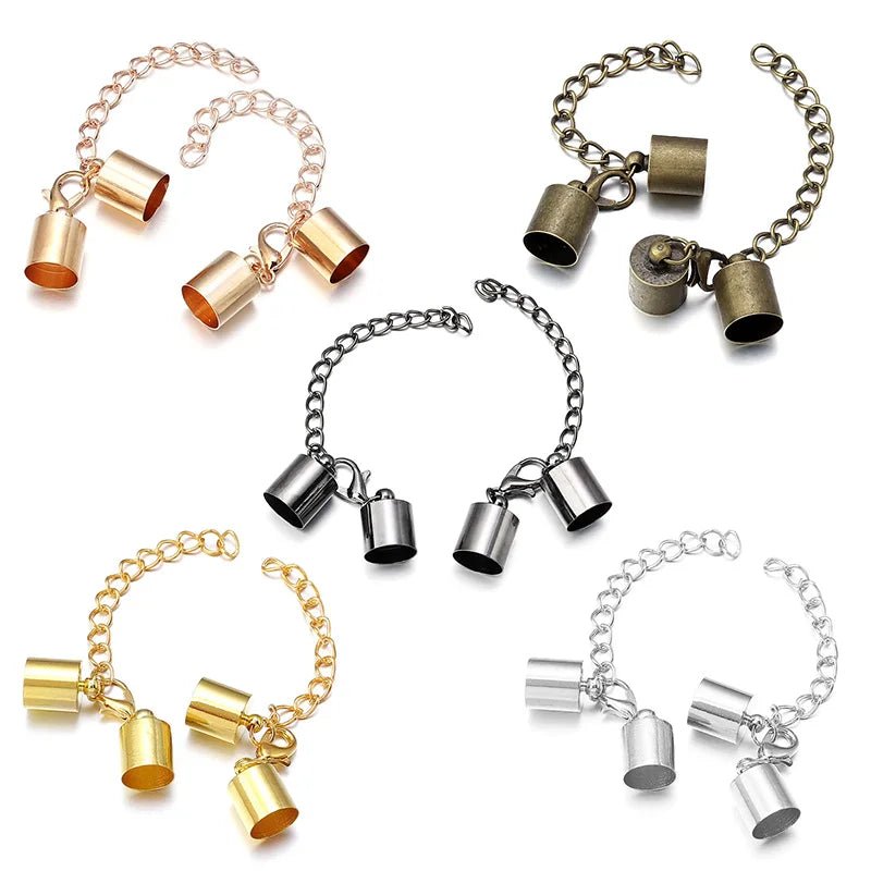 10Sets Leather Cord End Caps With Lobster Clasp Extending Chain For Jewelry Making DIY Bracelet Necklace Connectors Accessories - Avero