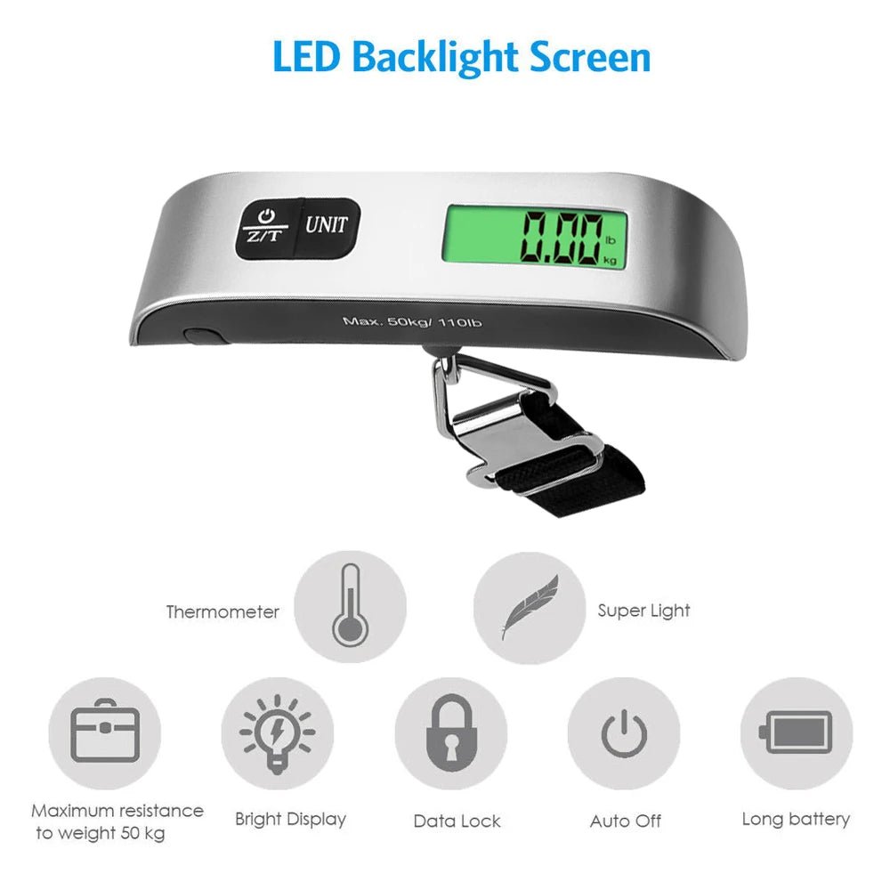 110Lb/50Kg Hanging Baggage Scale Digital Luggage Scale LCD Display Portable Suitcase Weighing Scale Travel Luggage Weight Scale - Avero