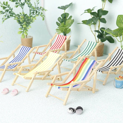1:12 Dollhouse Mini Foldable Beach Chair Lounge Chair Model Dollhouse Furniture Decoration Micro Scene Construction Props - Avero