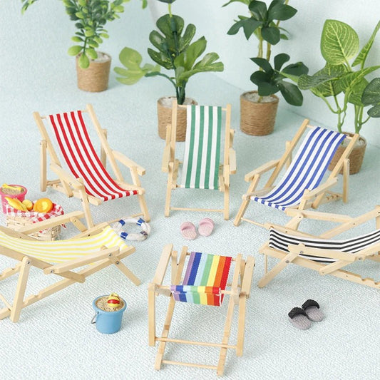 1:12 Dollhouse Mini Foldable Beach Chair Lounge Chair Model Dollhouse Furniture Decoration Micro Scene Construction Props - Avero