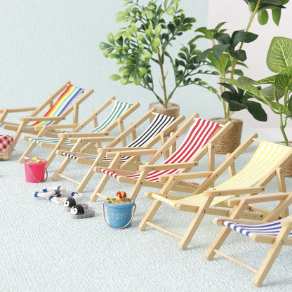 1:12 Dollhouse Mini Foldable Beach Chair Lounge Chair Model Dollhouse Furniture Decoration Micro Scene Construction Props - Avero