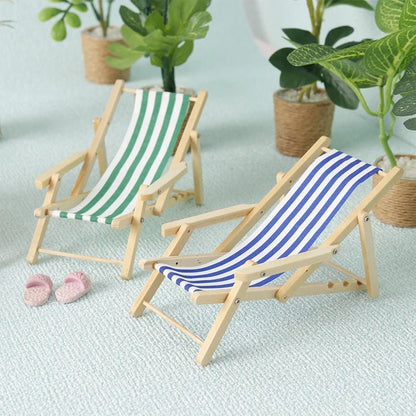 1:12 Dollhouse Mini Foldable Beach Chair Lounge Chair Model Dollhouse Furniture Decoration Micro Scene Construction Props - Avero