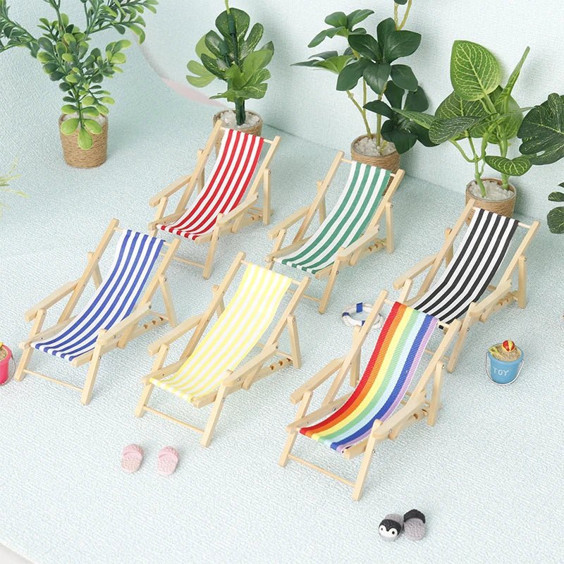 1:12 Dollhouse Mini Foldable Beach Chair Lounge Chair Model Dollhouse Furniture Decoration Micro Scene Construction Props - Avero