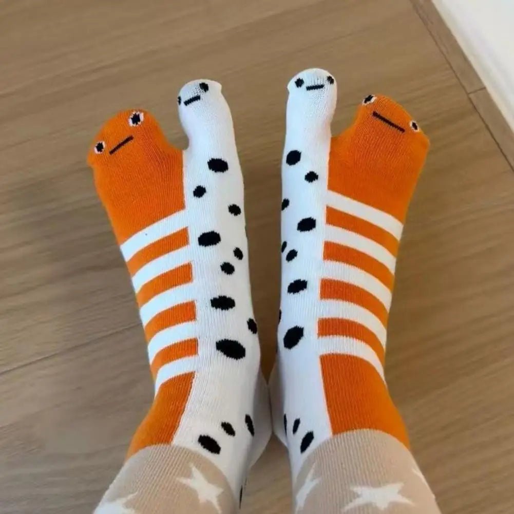 1/2Pairs Women Split 2 - Toe Socks Breathable Cotton Socks Elastic Moisture Wicking Soft Cartoon Print Flip Flop Cotton Socks - Avero