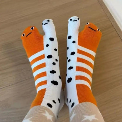 1/2Pairs Women Split 2 - Toe Socks Breathable Cotton Socks Elastic Moisture Wicking Soft Cartoon Print Flip Flop Cotton Socks - Avero