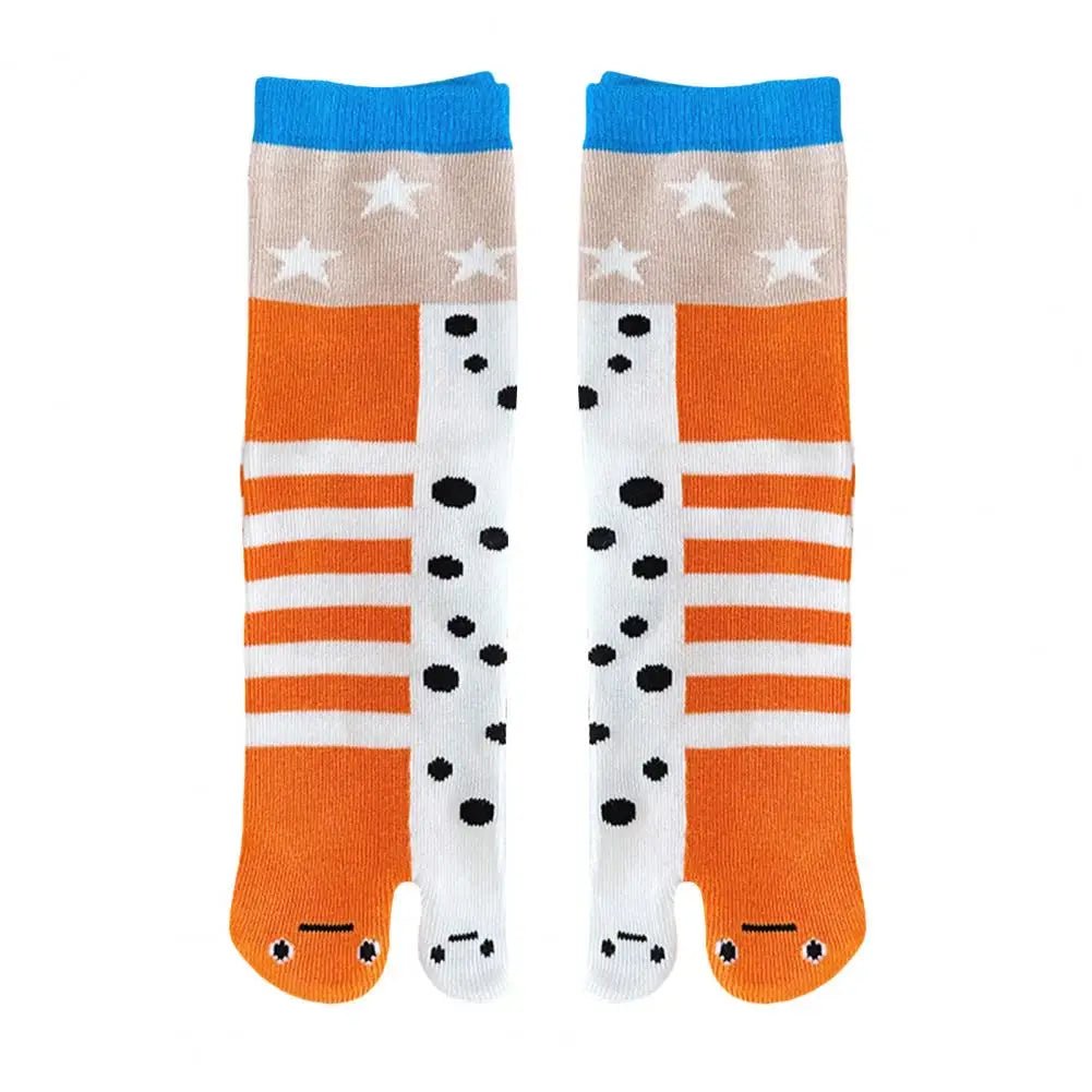 1/2Pairs Women Split 2 - Toe Socks Breathable Cotton Socks Elastic Moisture Wicking Soft Cartoon Print Flip Flop Cotton Socks - Avero