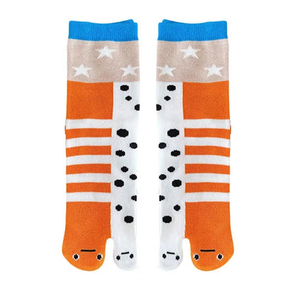 1/2Pairs Women Split 2 - Toe Socks Breathable Cotton Socks Elastic Moisture Wicking Soft Cartoon Print Flip Flop Cotton Socks - Avero