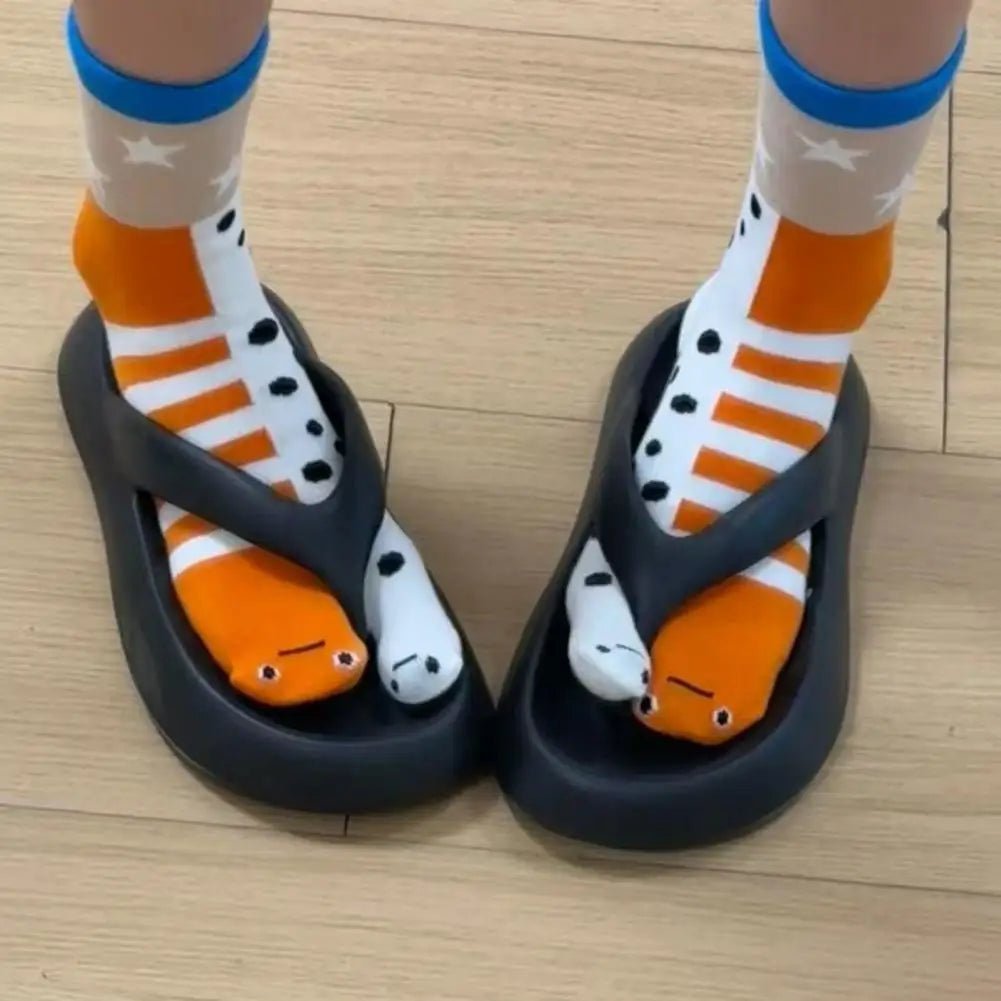 1/2Pairs Women Split 2 - Toe Socks Breathable Cotton Socks Elastic Moisture Wicking Soft Cartoon Print Flip Flop Cotton Socks - Avero