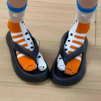 1/2Pairs Women Split 2 - Toe Socks Breathable Cotton Socks Elastic Moisture Wicking Soft Cartoon Print Flip Flop Cotton Socks - Avero