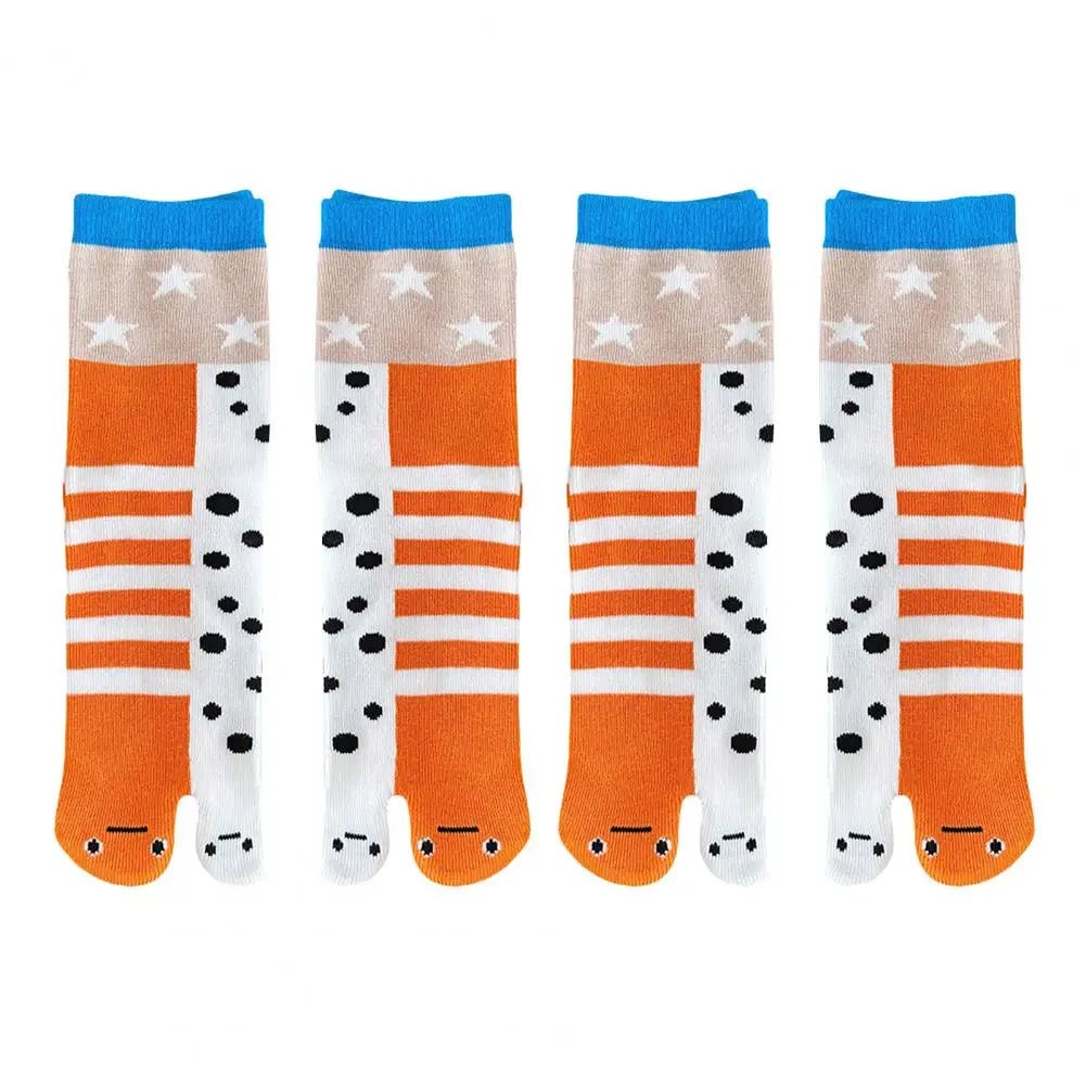 1/2Pairs Women Split 2 - Toe Socks Breathable Cotton Socks Elastic Moisture Wicking Soft Cartoon Print Flip Flop Cotton Socks - Avero
