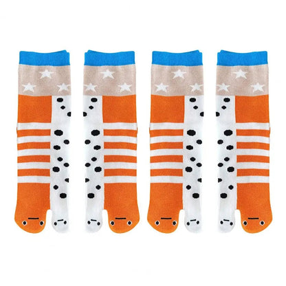 1/2Pairs Women Split 2 - Toe Socks Breathable Cotton Socks Elastic Moisture Wicking Soft Cartoon Print Flip Flop Cotton Socks - Avero