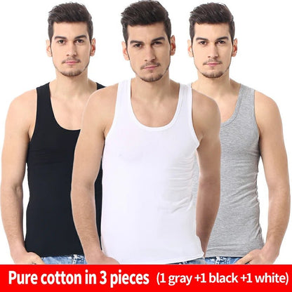 1/3 Pack Four Seasons Men's Cotton Joker Vest Teenagers Simple Fit Sports Fitness T-shirt Middle - aged Casual Sleeveless T-shirt - Avero