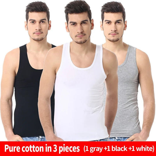 1/3 Pack Four Seasons Men's Cotton Joker Vest Teenagers Simple Fit Sports Fitness T-shirt Middle - aged Casual Sleeveless T-shirt - Avero