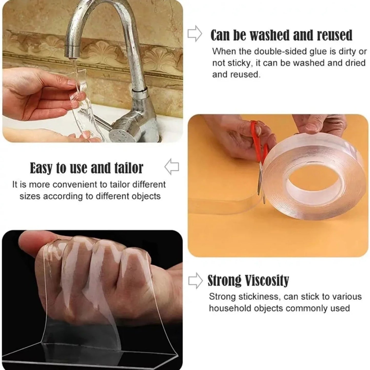 1/3/5M Double Sided Tape Transparent Acrylic Reusable Waterproof Adhesive Tracsless Tape Gadget Doble Cara Nano Tapes - Avero