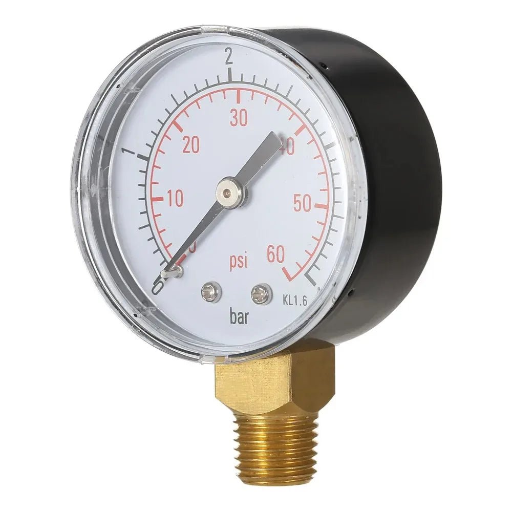 1/4" NPT Thread 50mm 0~60psi 0~4bar Pool Filter Water Pressure Dial Hydraulic Pressure Gauge Meter Manometer - Avero