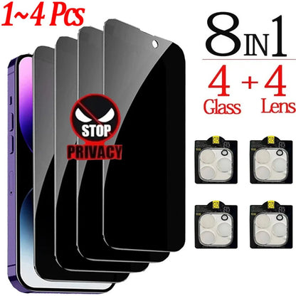 1~4PCS Anti - Spy Glass For iPhone 16 15 14 13 Pro Max Privacy Screen Protectors & Camera Protection Film For iPhone15 12 11 Pro - Avero