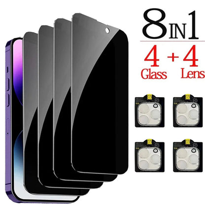 1~4PCS Anti - Spy Glass For iPhone 16 15 14 13 Pro Max Privacy Screen Protectors & Camera Protection Film For iPhone15 12 11 Pro - Avero