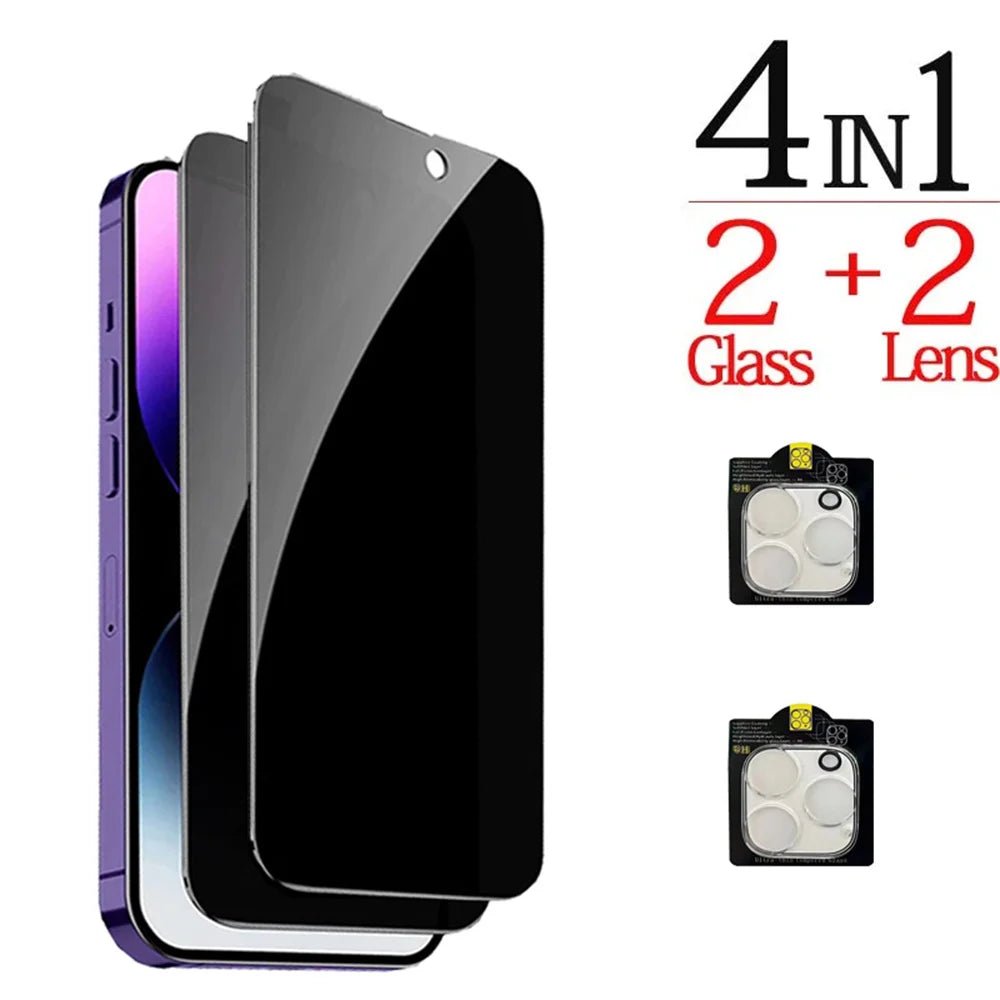 1~4PCS Anti - Spy Glass For iPhone 16 15 14 13 Pro Max Privacy Screen Protectors & Camera Protection Film For iPhone15 12 11 Pro - Avero