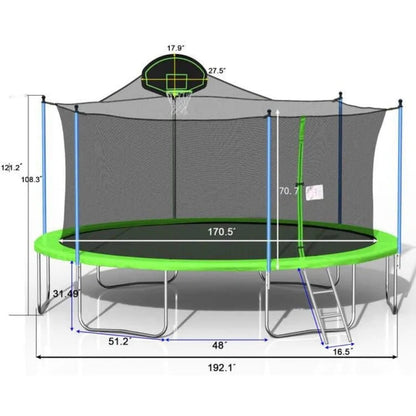 1500 LBS 16FT Outdoor Trampoline with Safety Enclosure Net, Backyard Recreational Heavy - Duty Trampoline for Kids Adult - Avero