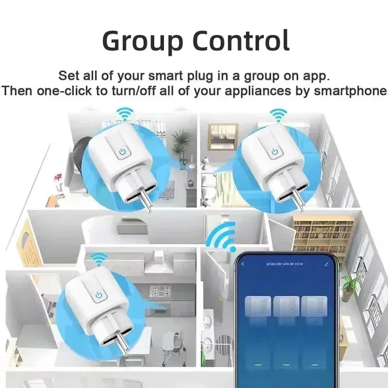 16A/20A Tuya EU WiFi Smart Plug Socket with Power Monitoring Voice Control AC 100 - 240V Compatible with Alexa Google Assistant - Avero