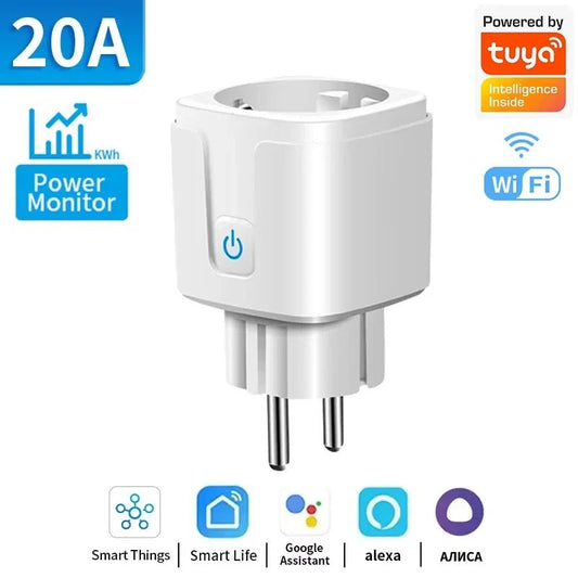16A/20A Tuya EU WiFi Smart Plug Socket with Power Monitoring Voice Control AC 100 - 240V Compatible with Alexa Google Assistant - Avero