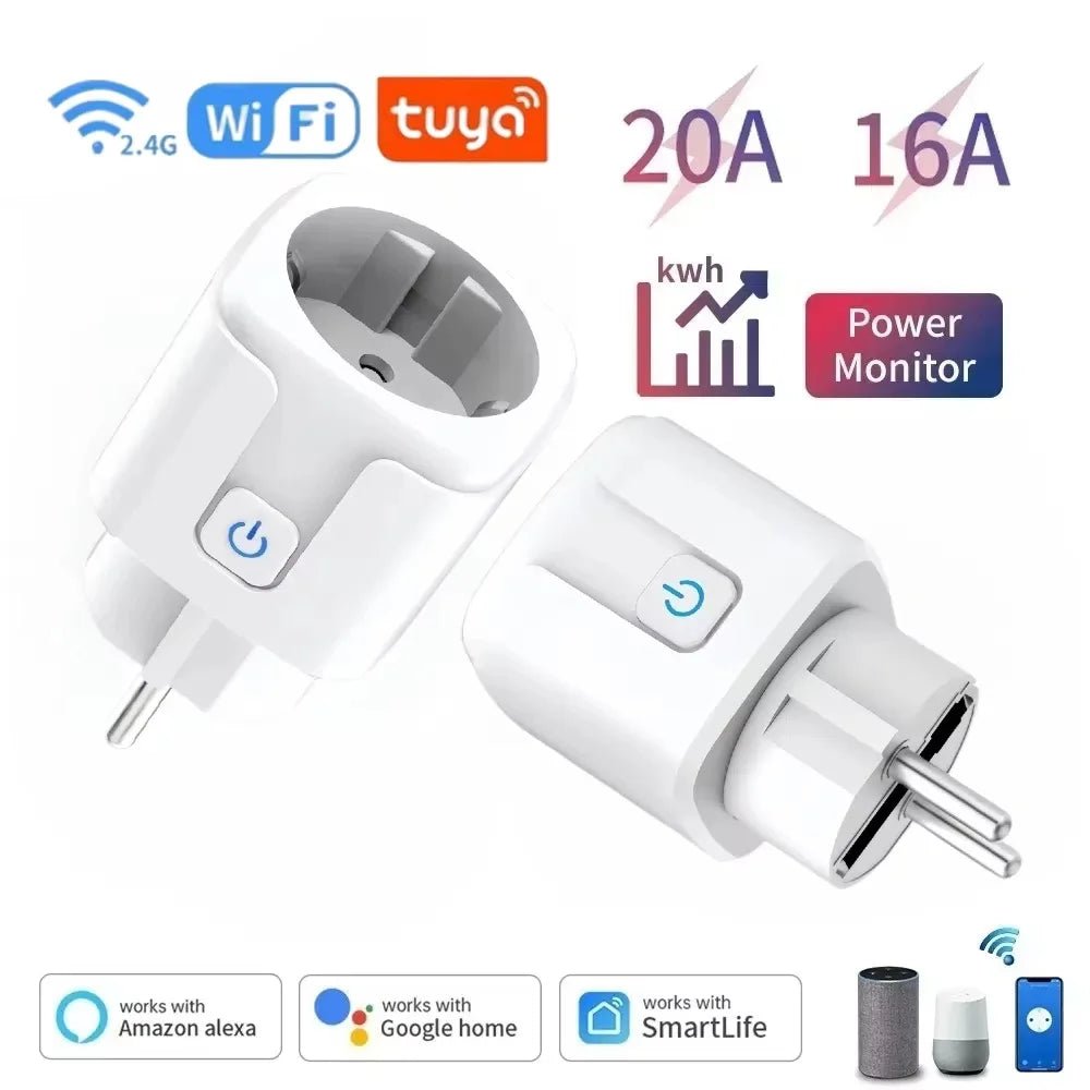 16A/20A Tuya EU WiFi Smart Plug Socket with Power Monitoring Voice Control AC 100 - 240V Compatible with Alexa Google Assistant - Avero