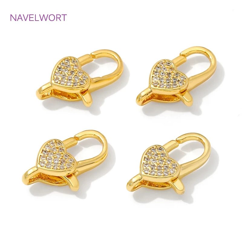 18K Gold Plated Inlaid Zircon Heart Lobster Clasps,Connectors For Jewelry,Clasp For Bracelet,DIY Jewelry Making Accessories - Avero