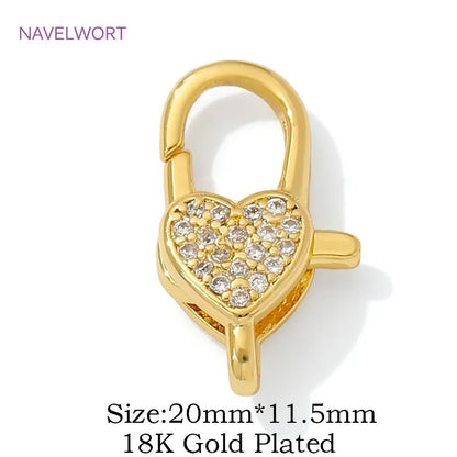 18K Gold Plated Inlaid Zircon Heart Lobster Clasps,Connectors For Jewelry,Clasp For Bracelet,DIY Jewelry Making Accessories - Avero